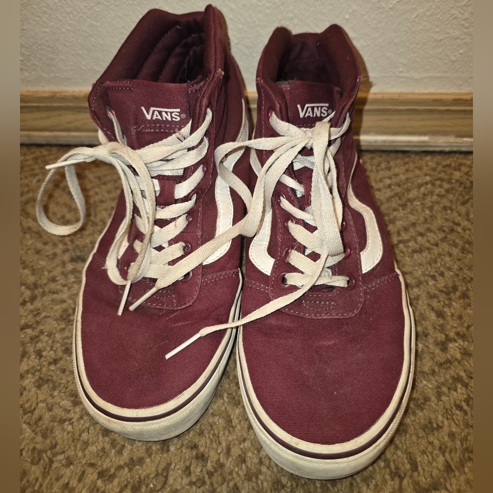 Vans Maroon High-Top Sneakers with White Laces